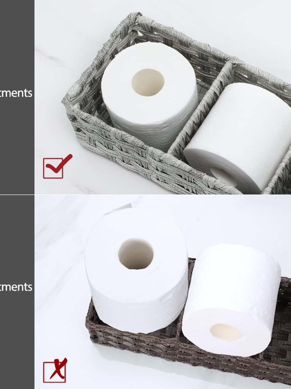 Larger Compartments] Toilet Tank Topper Paper Basket - Multiuse Hand Woven Plast - Picture 4 of 7